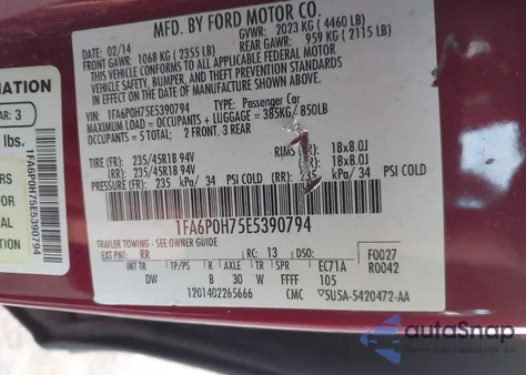 2014 Ford Fusion Se из США, поврежденный, VIN 1FA6P0H75E5390794